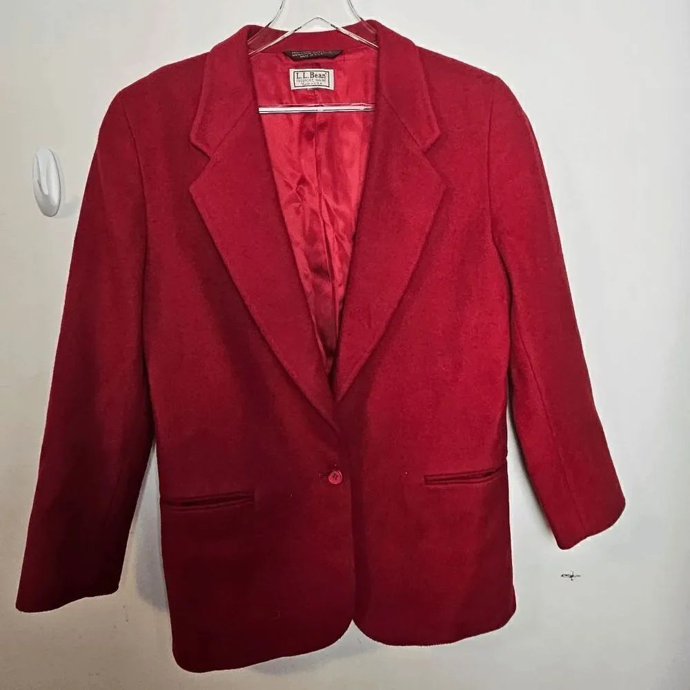 L.L Bean Vintage Lined Wool Blazer Jacket Womens Holiday Christmas Red One Butto